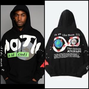 Kid Cudi Man OnThe Moon Iconic Album Y2K Trendiz Black Graphic HipHop Hoodie M/L